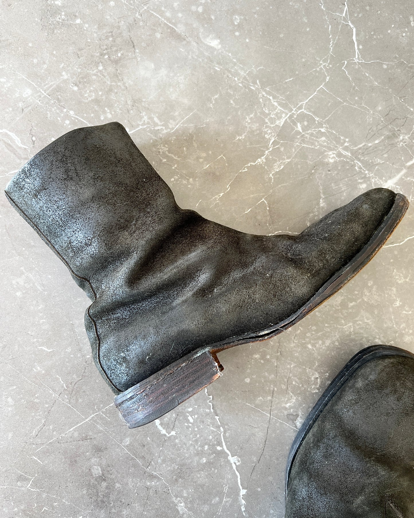 Maison Martin Margiela FW2003 Line 10 Blistered Leather Square Toe Boots - Size US9
