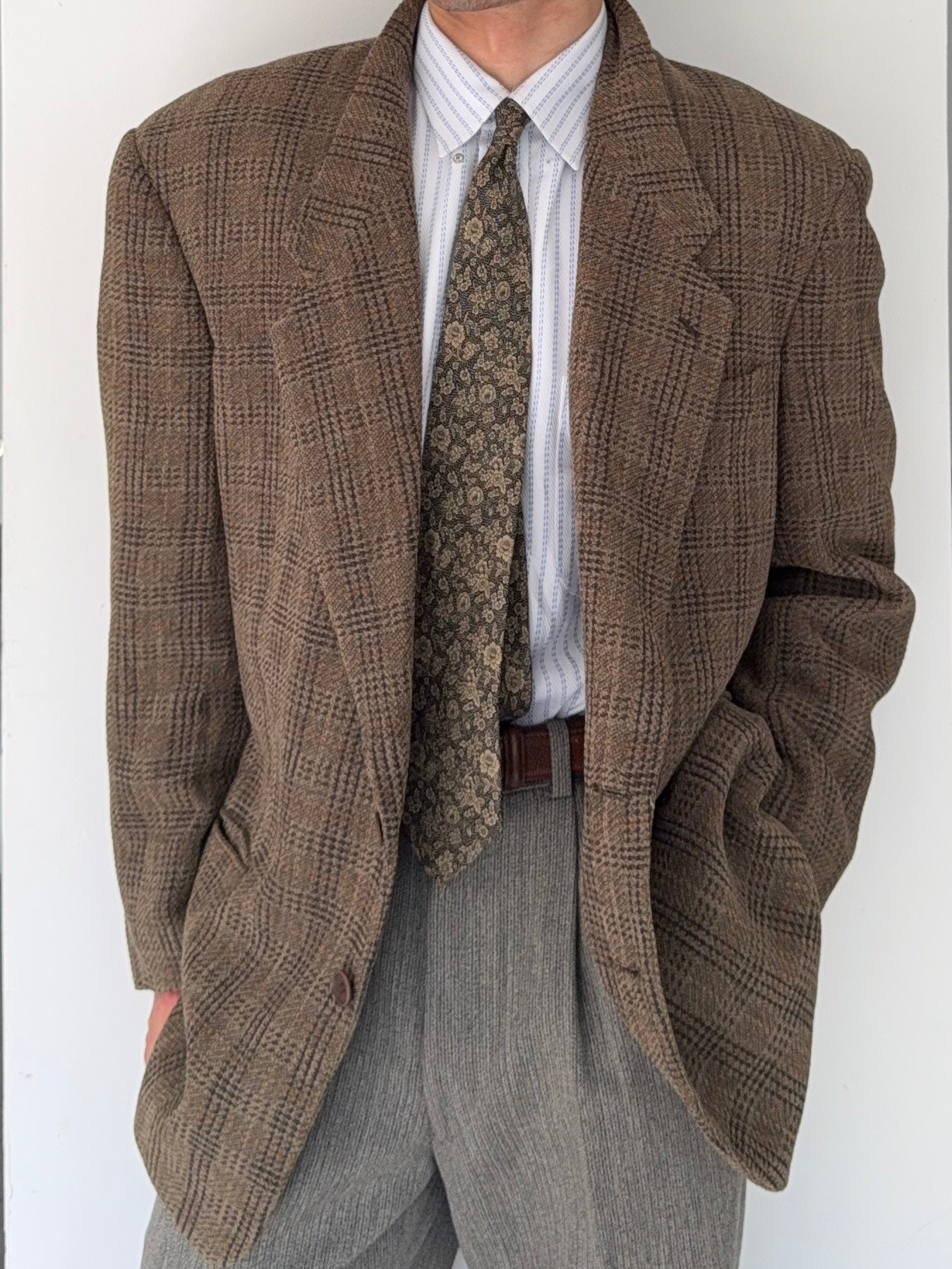 Giorgio Armani 1980s Textured Wool Brown Sports Blazer Jacket