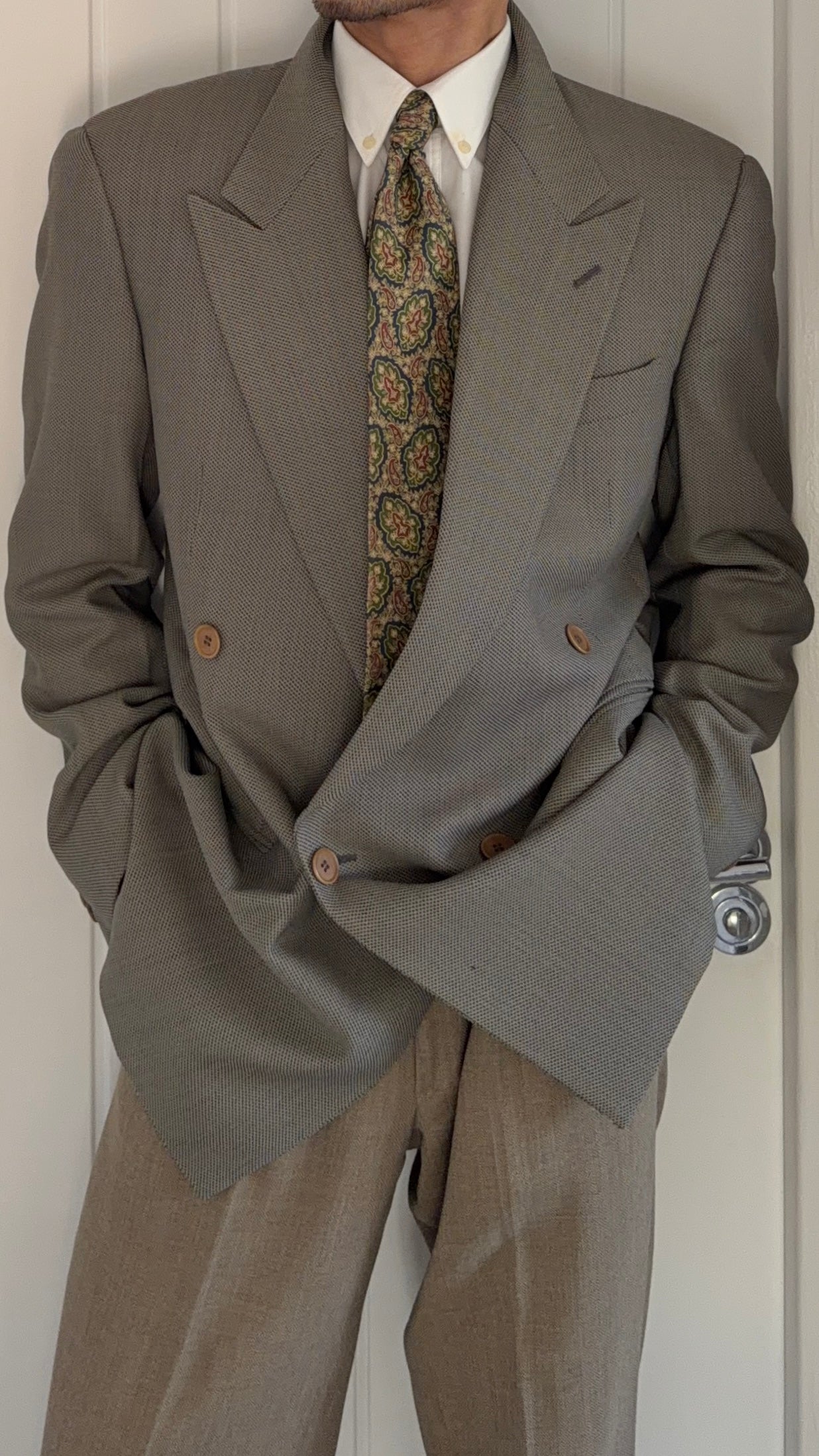 Giorgio Armani 1980s Peaked Lapel Double Breasted Textured Wool