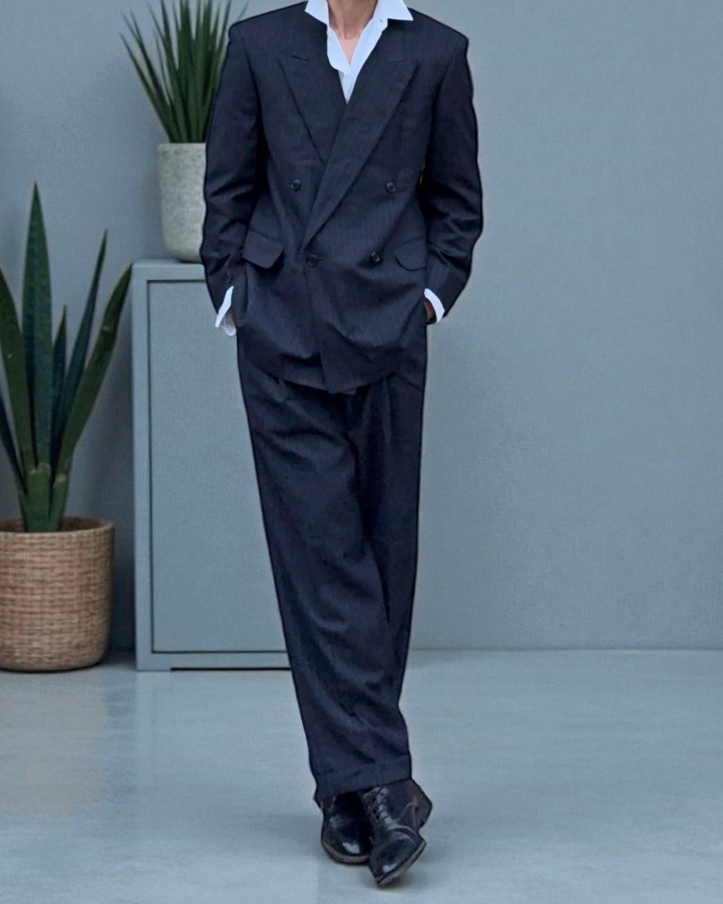 Yves Saint Laurent 1990s Double-Breasted Striped Wool Suit - Size L / 34" Waist