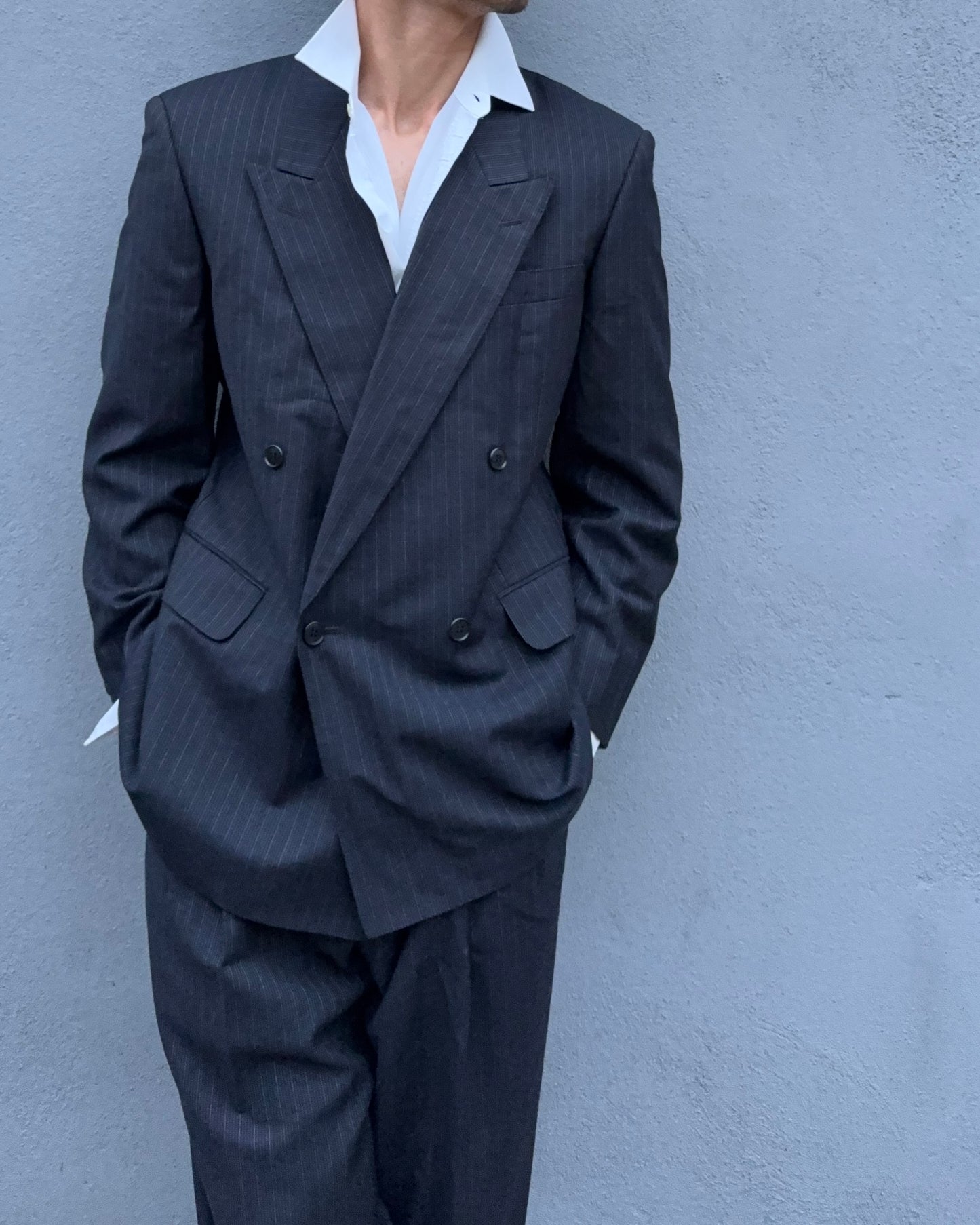 Yves Saint Laurent 1990s Double-Breasted Striped Wool Suit - Size L / 34" Waist