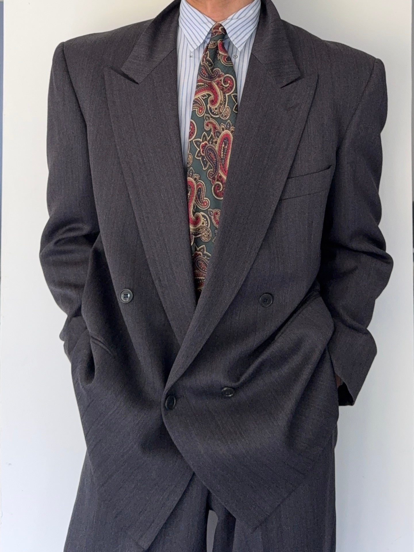 Giorgio Armani Mainline 1980s Double Breasted Peaked Lapel Tonal