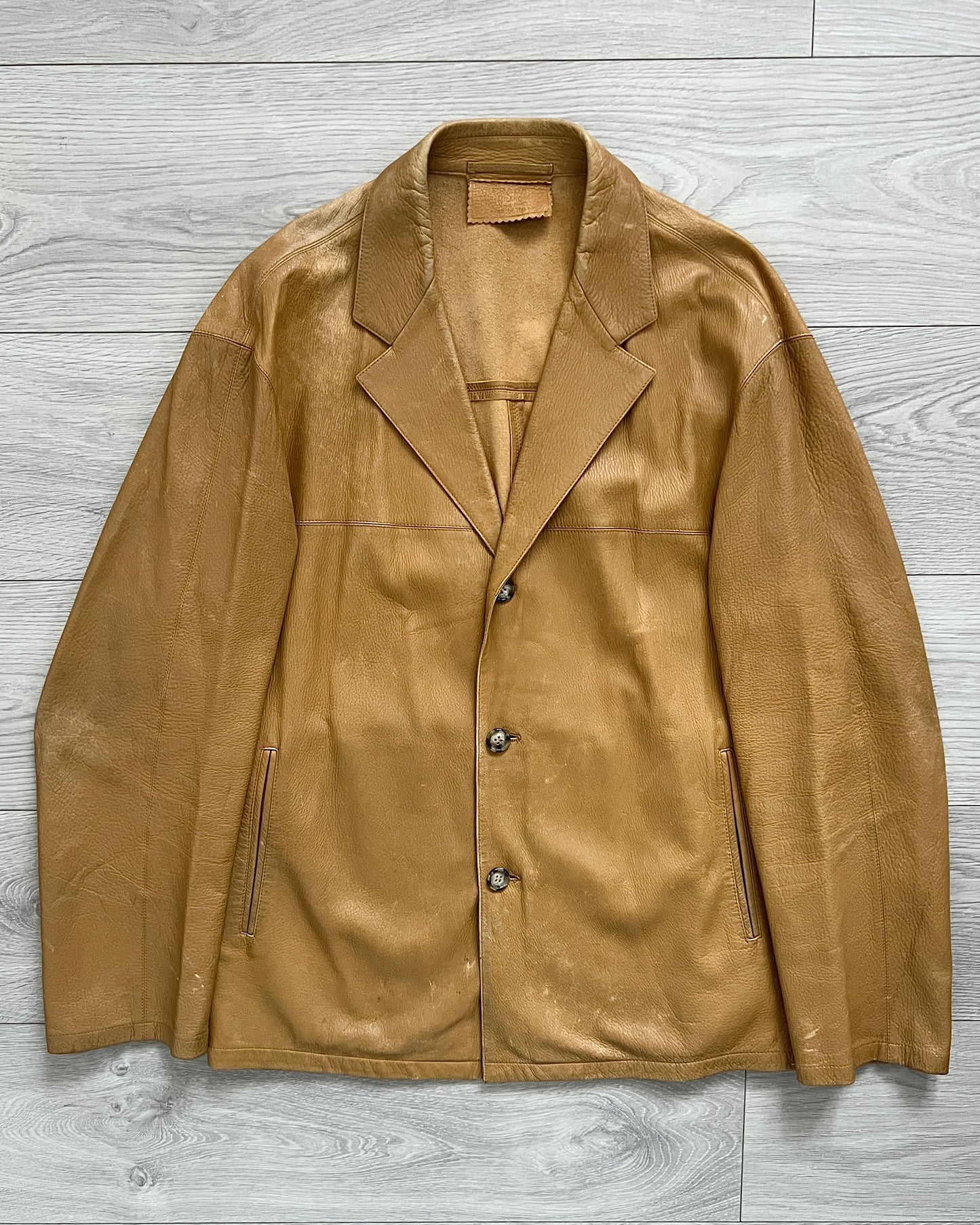 Prada Mainline AW2003 Tan Leather Jacket - Size M