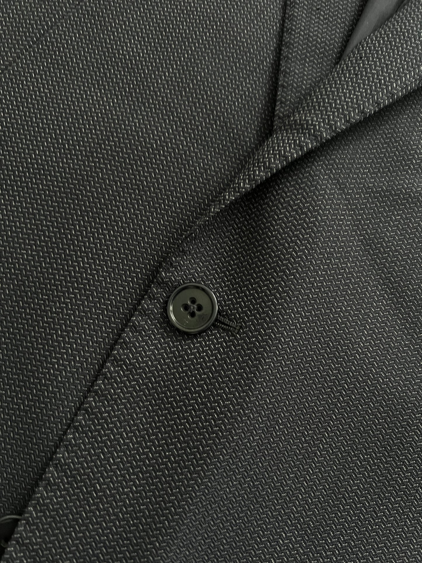 Armani Wool Pleated Blue Textured Suit - Size L Jacket / 34" Waist
