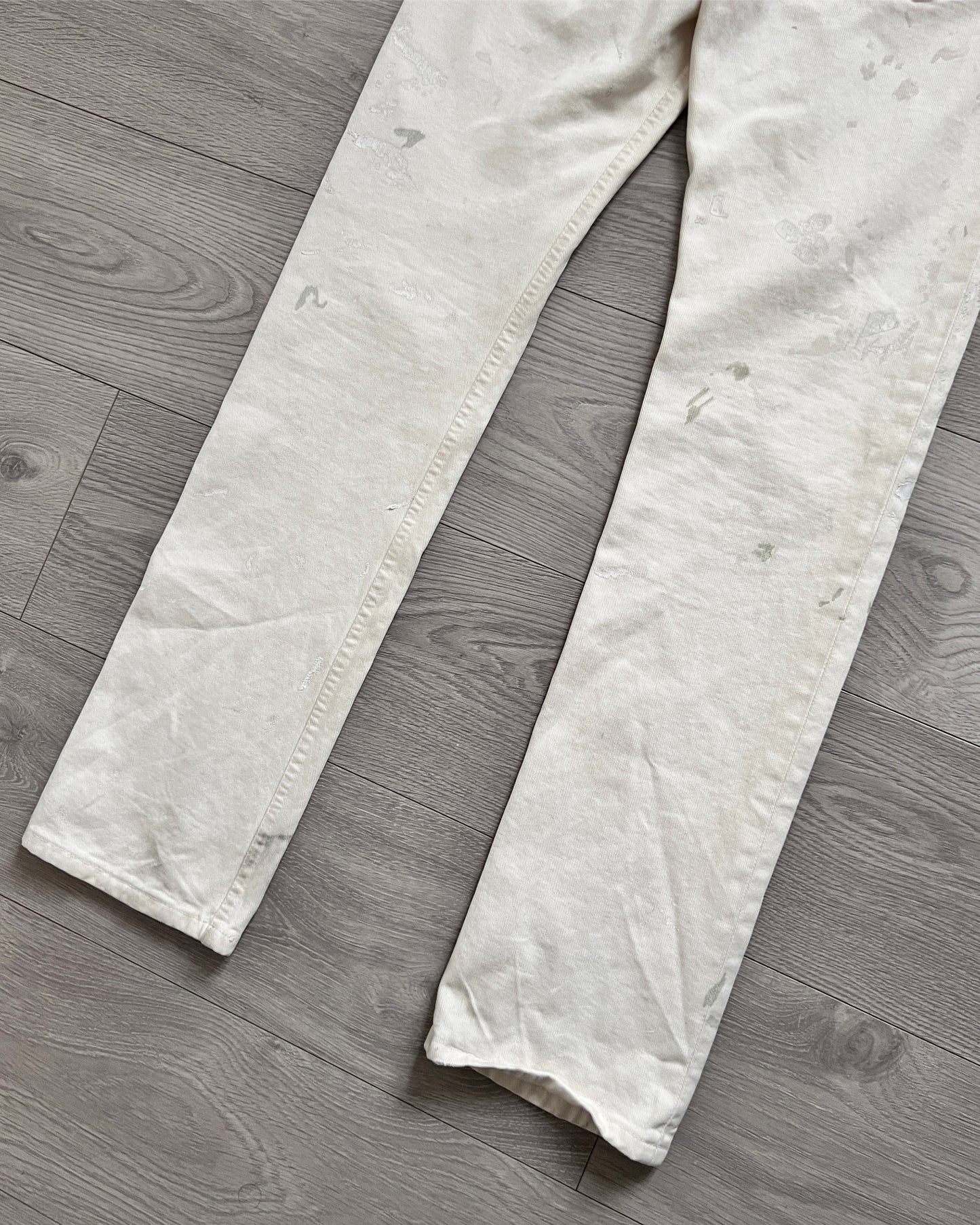 Helmut Lang 1998 Cream Painter Denim Jeans - Size 28