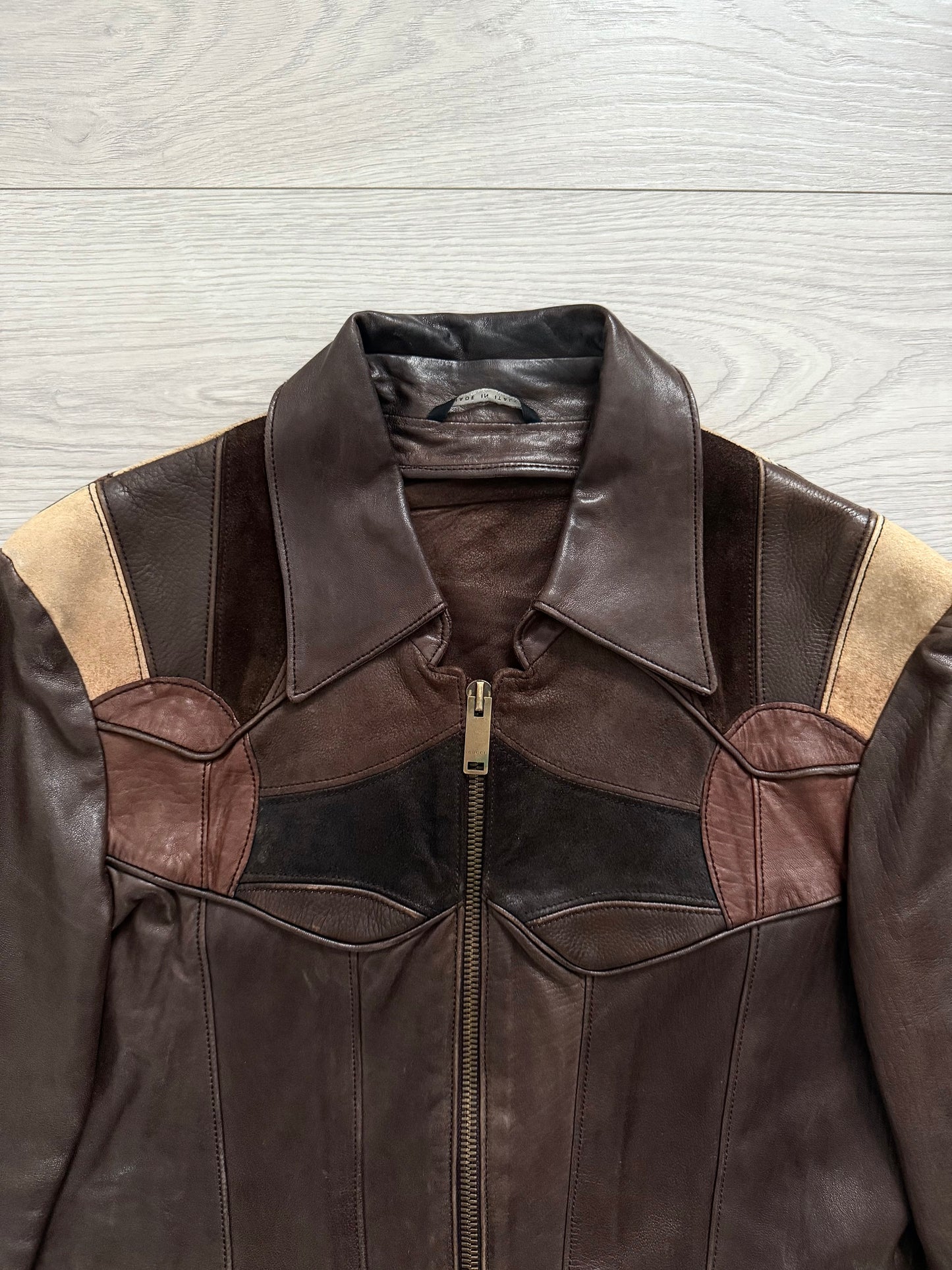 Gucci by Tom Ford SS2004 Western Leather Patchwork Jacket - Size M