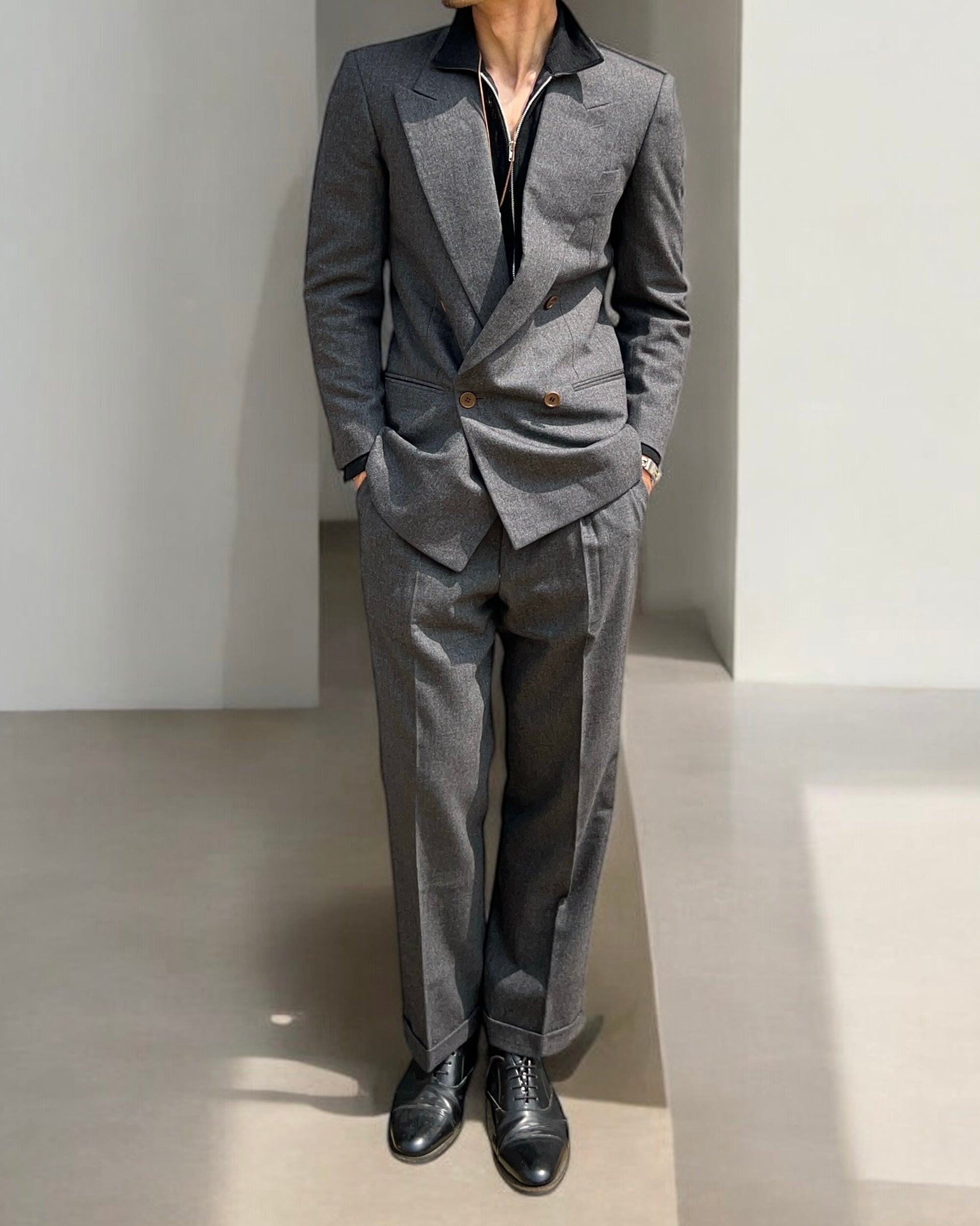 Giorgio Armani 1990s Double-Breasted Pleated Relaxed Wool Suit - Size S Jacket / 30" Waist