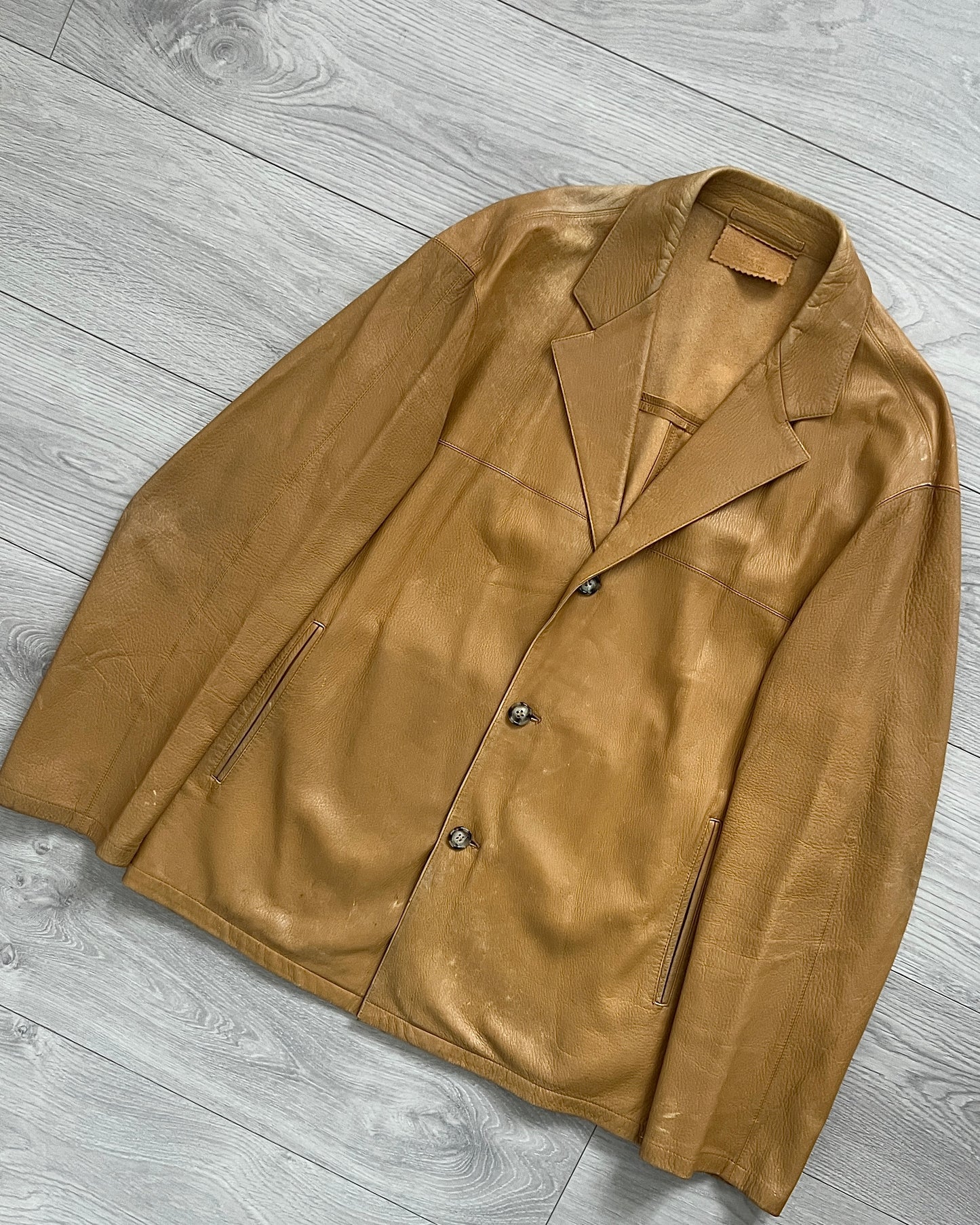 Prada Mainline AW2003 Tan Leather Jacket - Size M