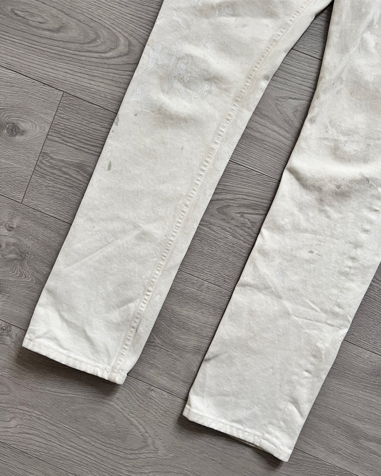 Helmut Lang 1998 Cream Painter Denim Jeans - Size 28