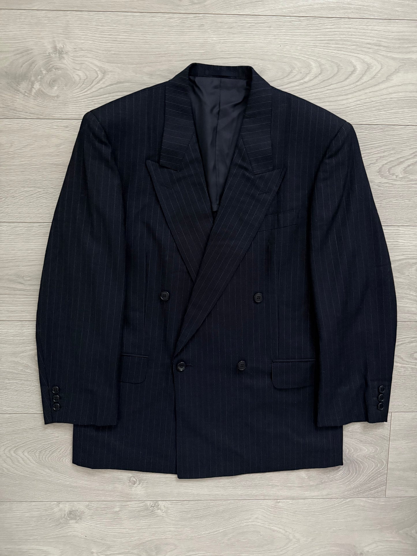 Yves Saint Laurent 1990s Double-Breasted Striped Wool Suit - Size L / 34" Waist