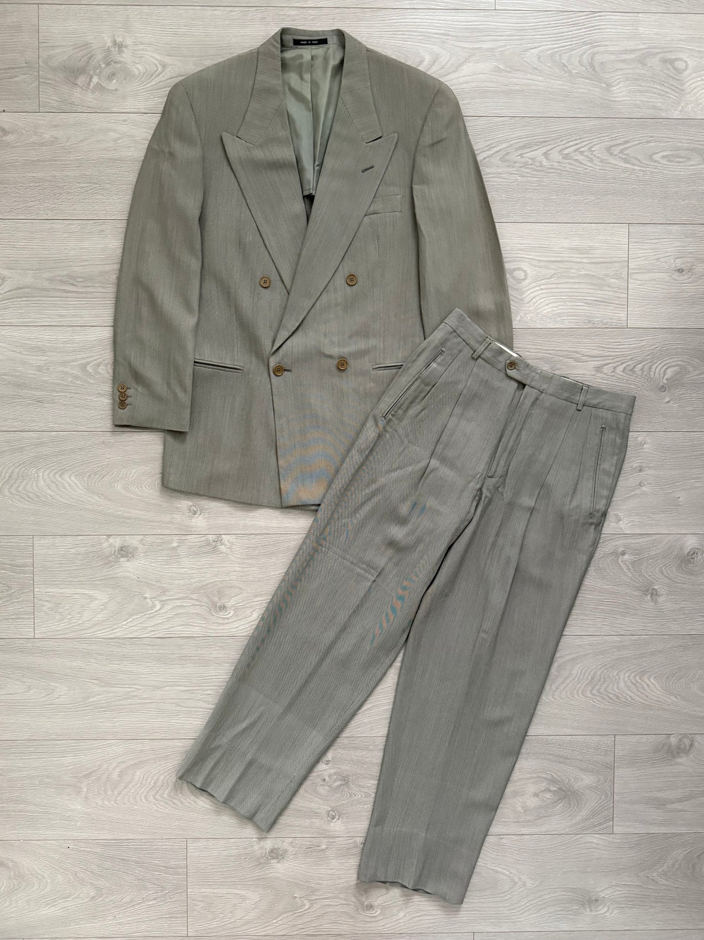 Emporio Armani 1990s Double-Breasted Wool Grey Suit - Size M Jacket / 30" Waist