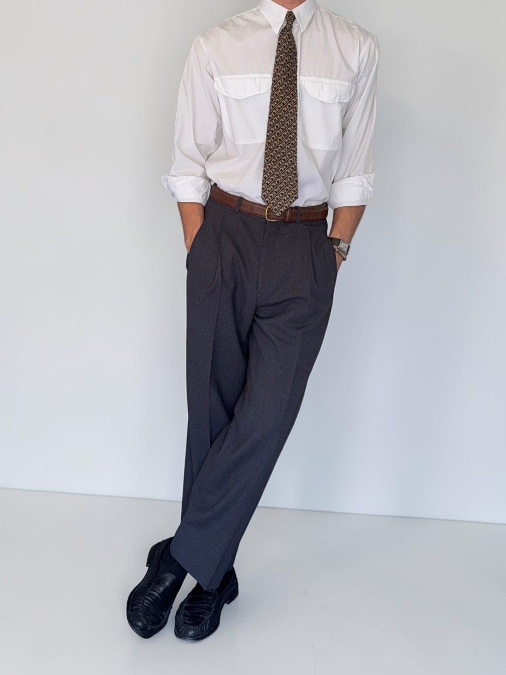 Armani 2000s Pleated Wool Grey Pants - Size 30
