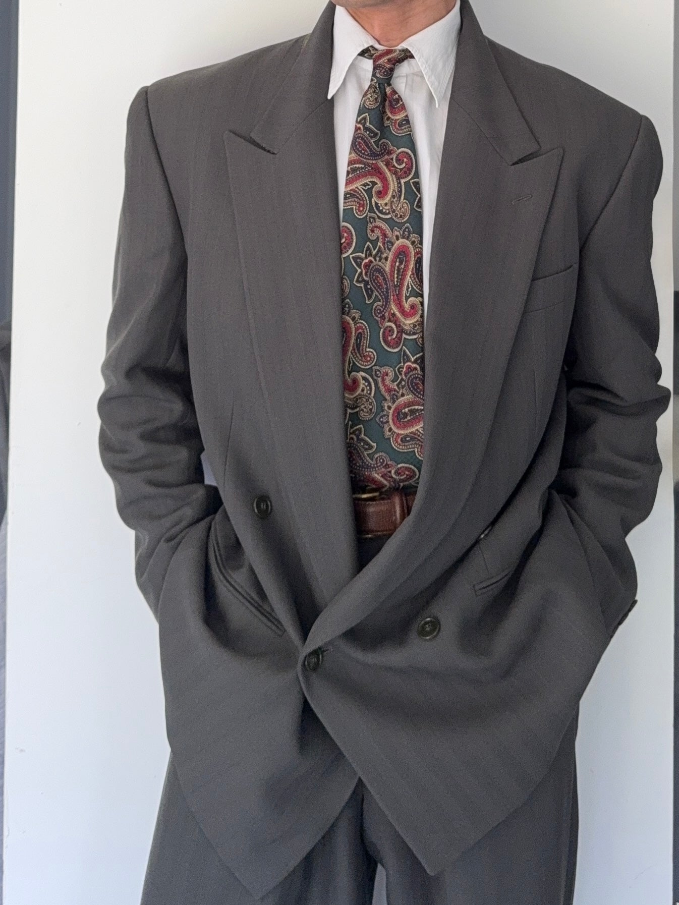 Giorgio Armani 1980s Peaked Lapel Double Breasted Textured Wool
