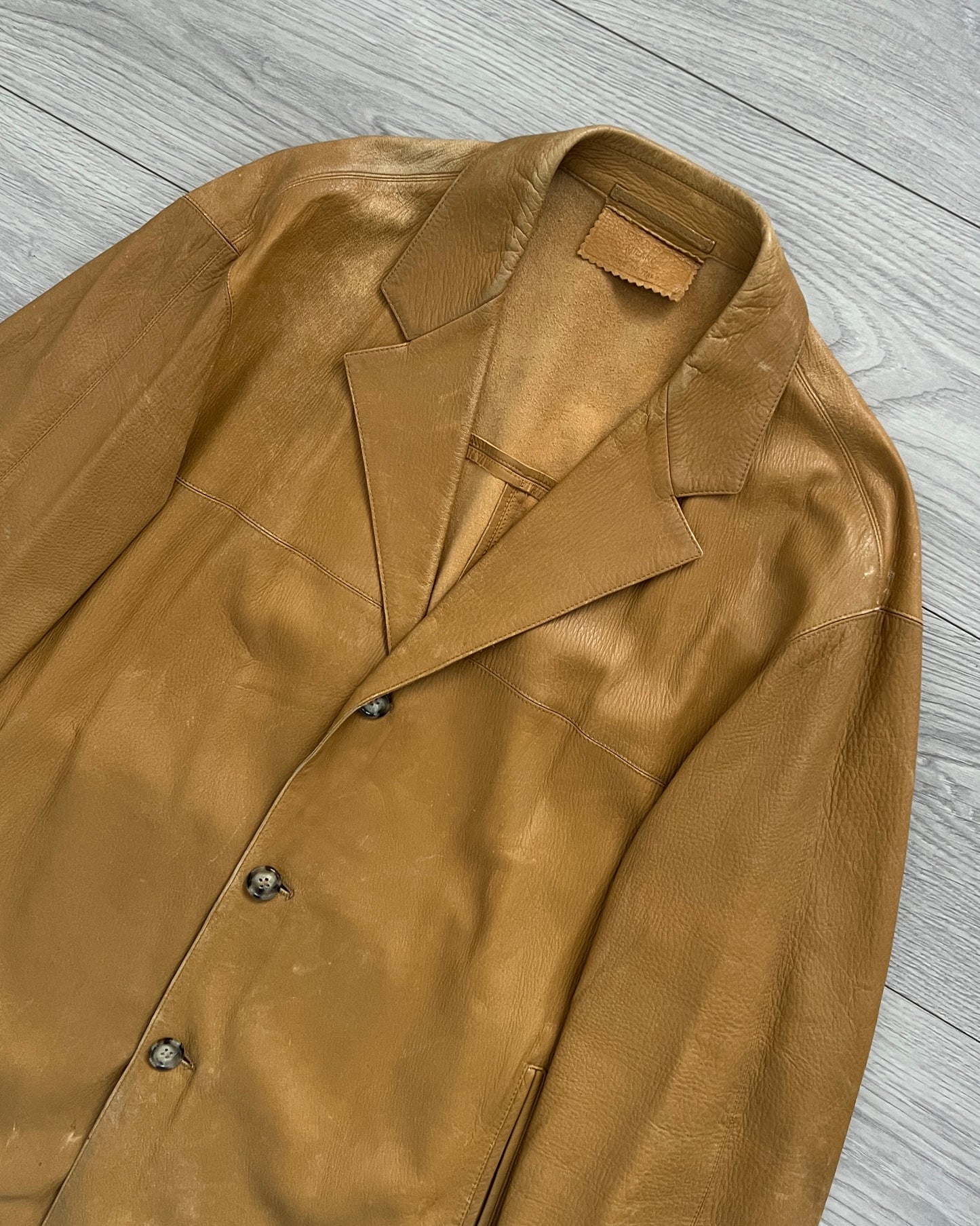 Prada Mainline AW2003 Tan Leather Jacket - Size M