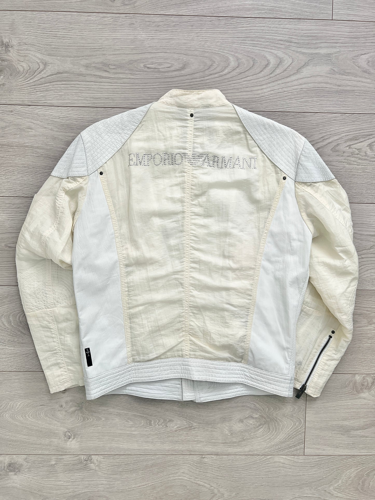 Emporio Armani 2001 Leather Panelled Cafe Racer Moto Jacket - Size M