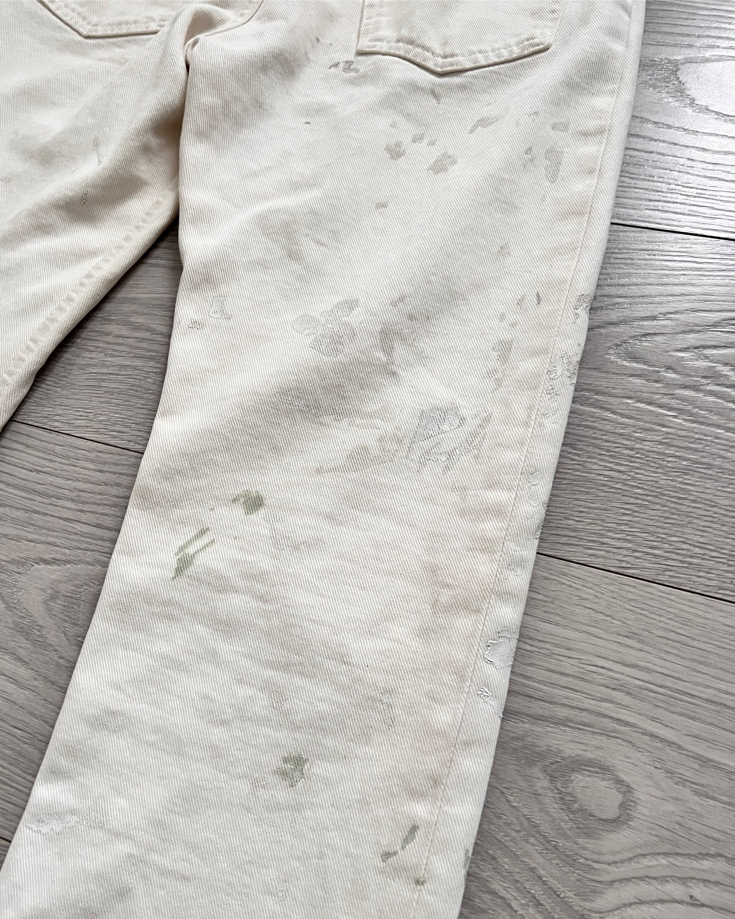 Helmut Lang 1998 Cream Painter Denim Jeans - Size 28