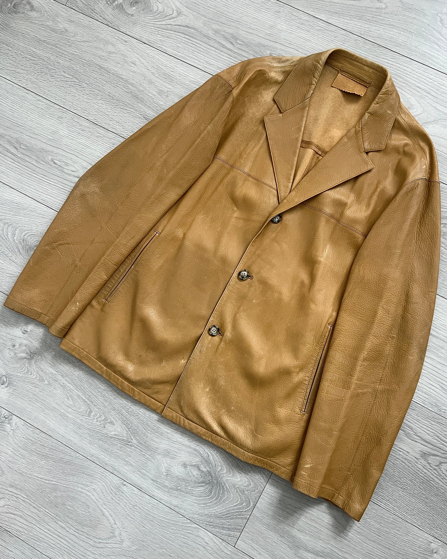Prada Mainline AW2003 Tan Leather Jacket - Size M