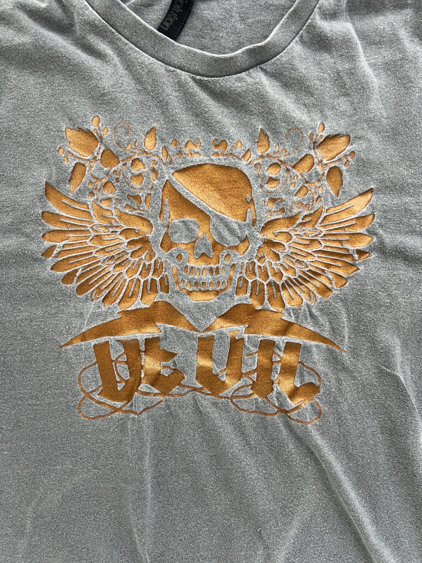Revolution Skull Print Distressed T-Shirt - Size S