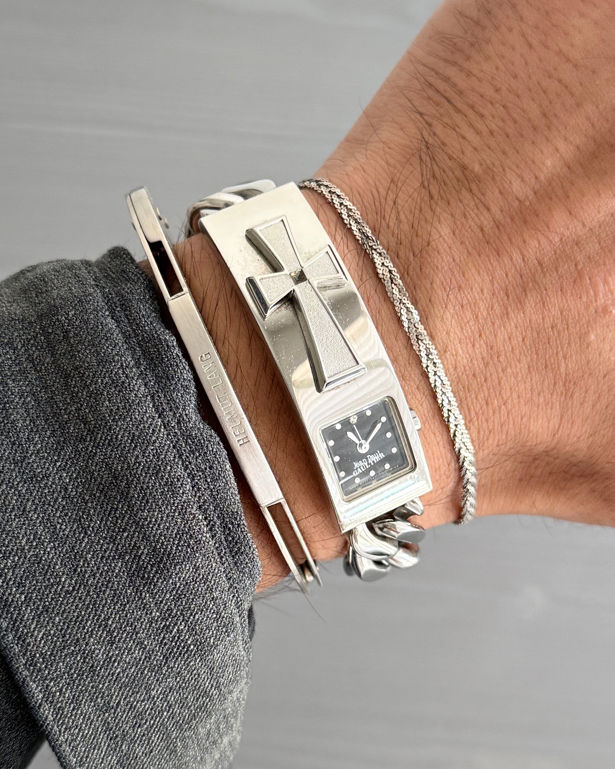 Jean Paul Gaultier 00s 3D Cross Motif Stainless Steel Watch Bracelet