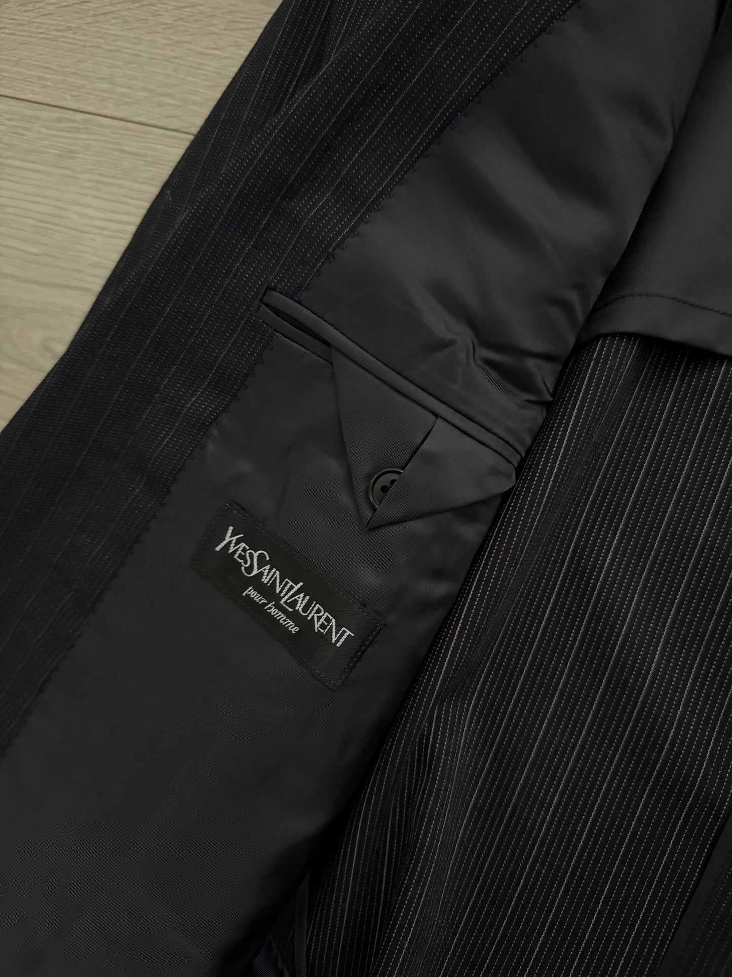 Yves Saint Laurent 1990s Double-Breasted Striped Wool Suit - Size L / 34" Waist