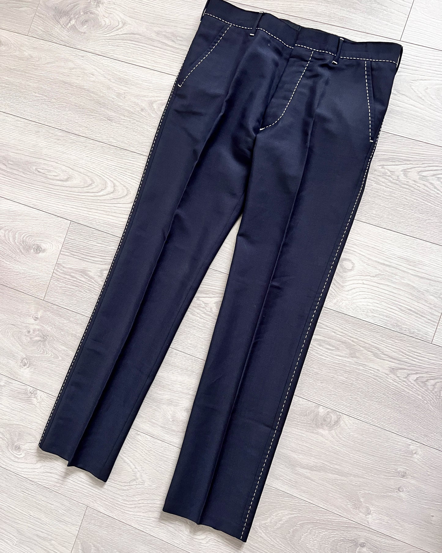 Prada Mainline AW2014 Contrast Stitch Centre Pleat Trousers - Size 34