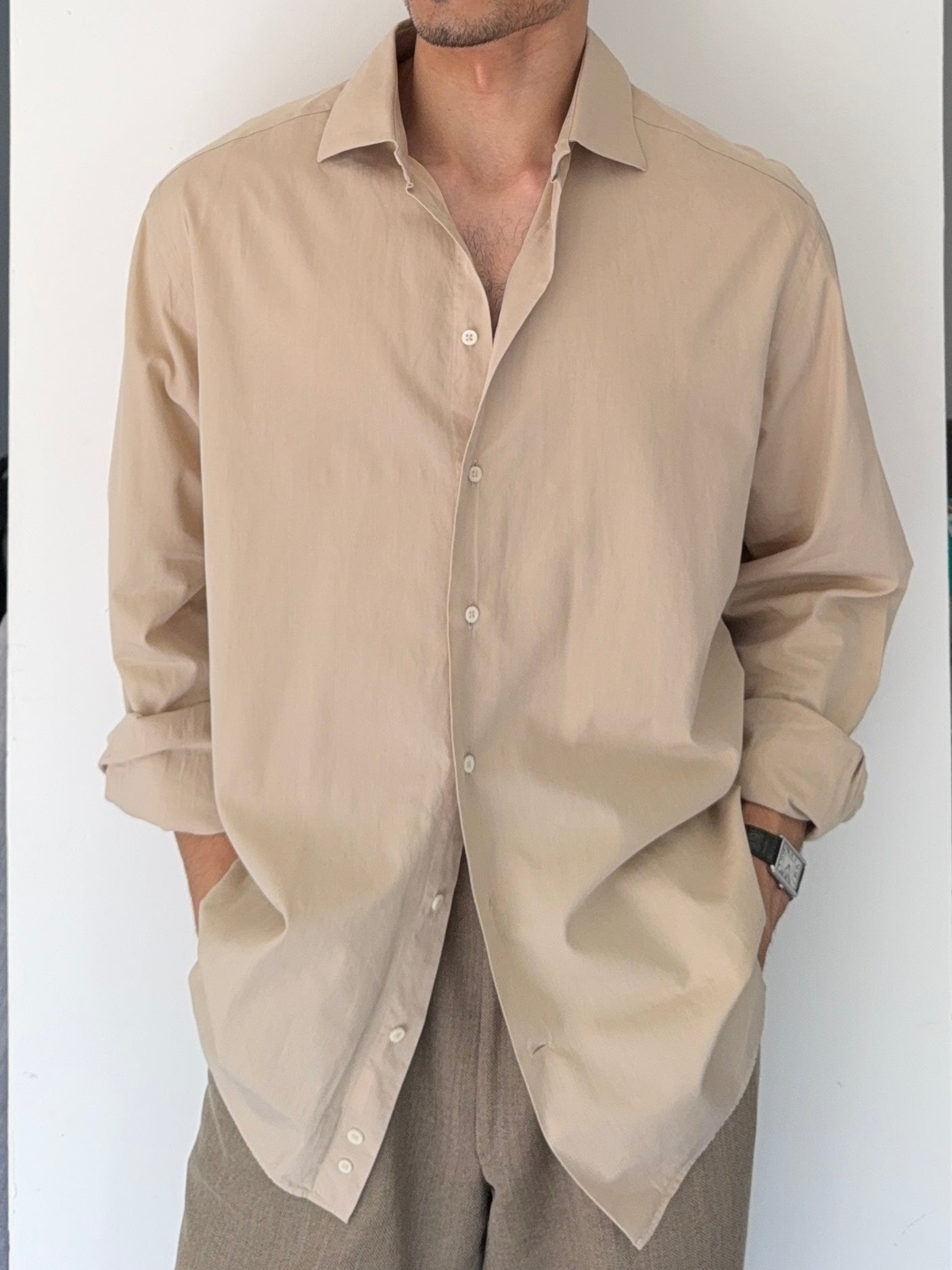 Armani 1990s Beige Cotton Shirt - Size XL – NDWC0 Shop