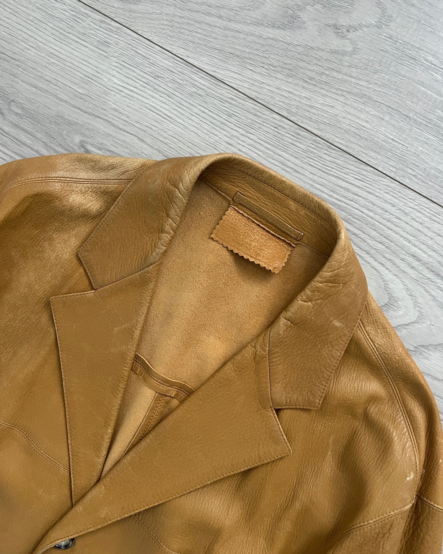 Prada Mainline AW2003 Tan Leather Jacket - Size M
