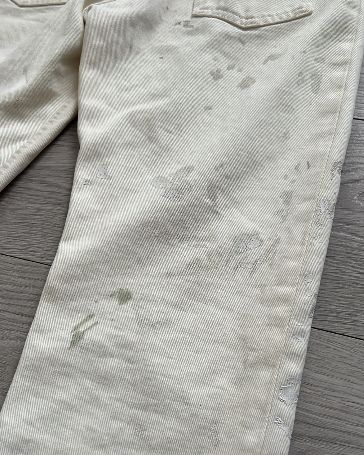 Helmut Lang 1998 Cream Painter Denim Jeans - Size 28