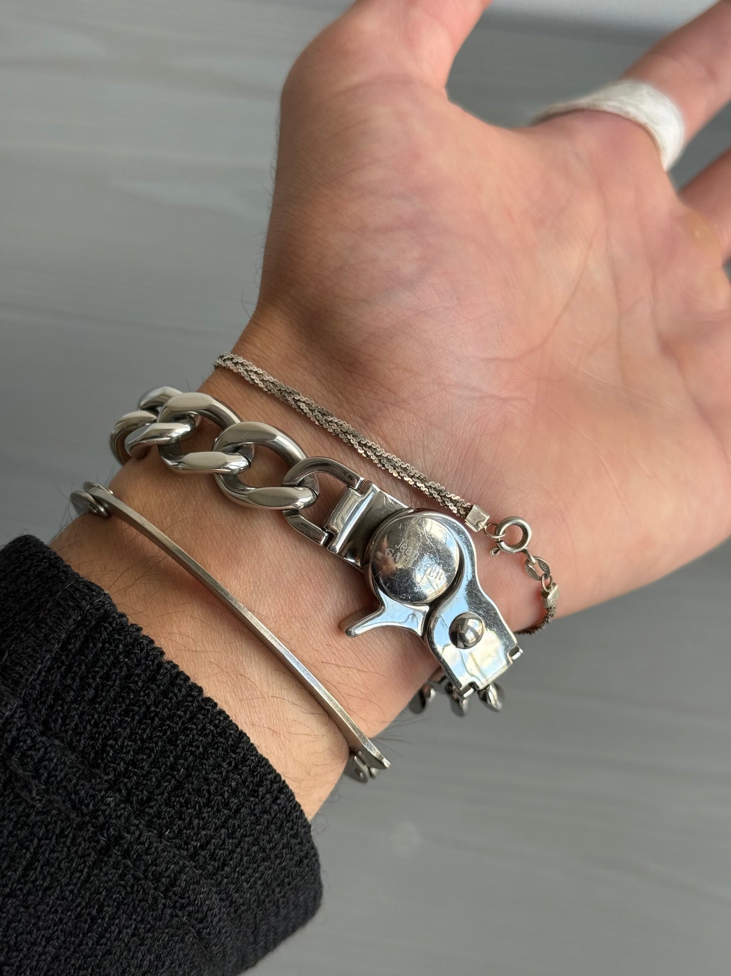 Jean Paul Gaultier 00s 3D Studded Moon Star Motif Stainless Steel Watch Bracelet