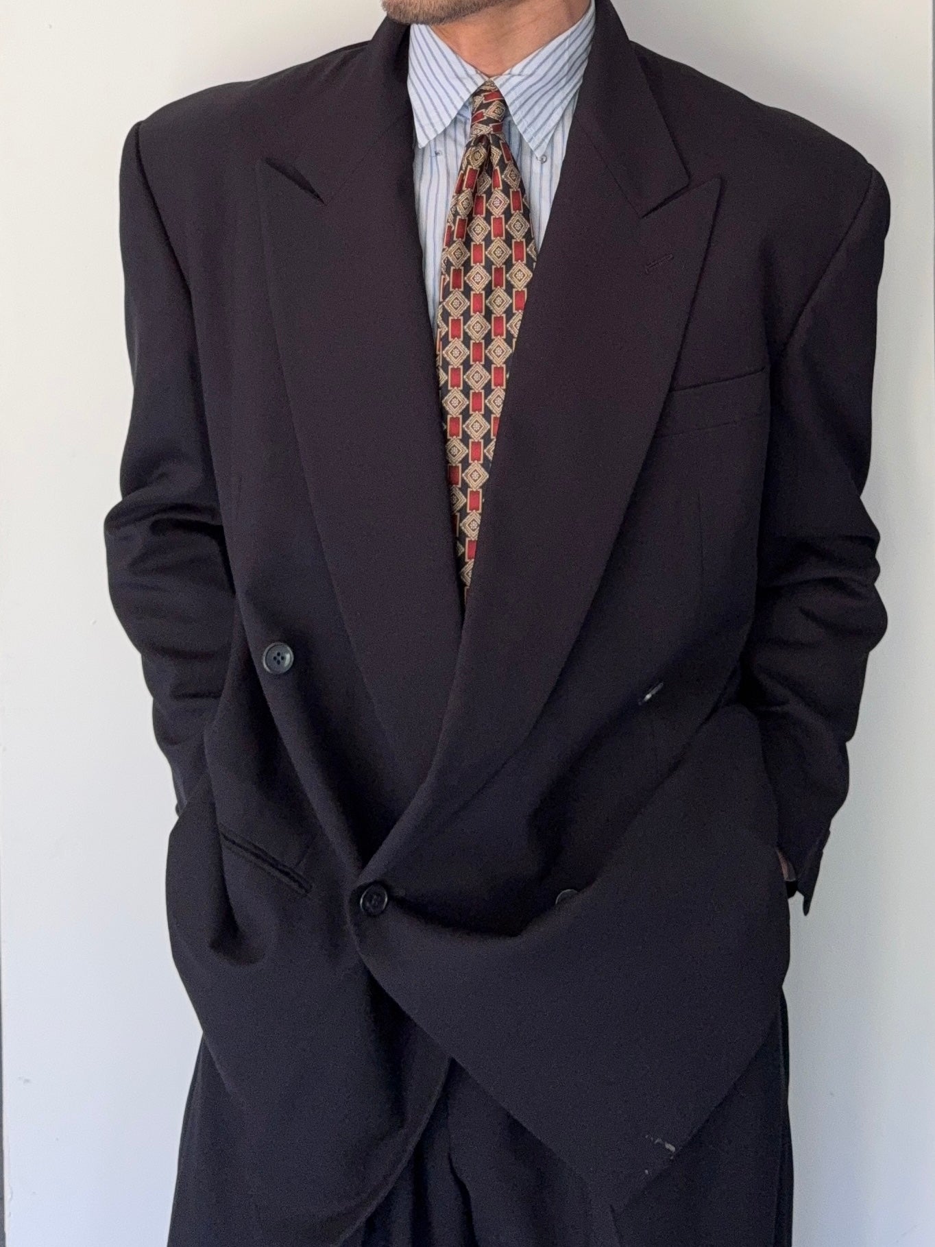 ✨GIORGIO ARMANI✨最高級スーツ 濃紺 XL 黒タグ　ダブルブレスト Giorgio Armani 1980s Peaked Lapel Double Breasted Wool Suit Navy