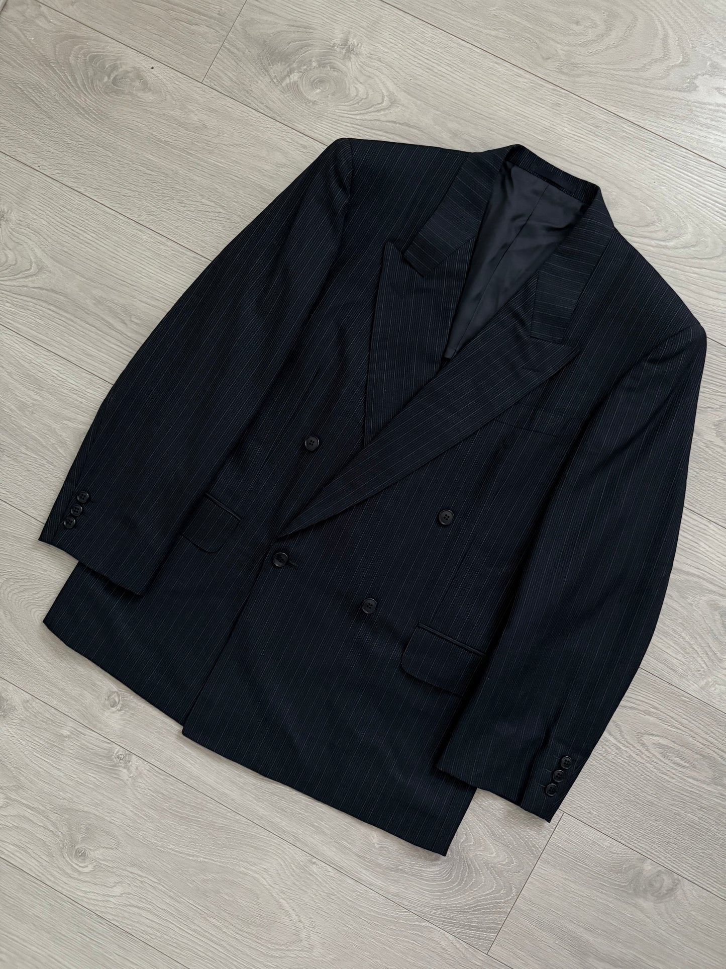 Yves Saint Laurent 1990s Double-Breasted Striped Wool Suit - Size L / 34" Waist