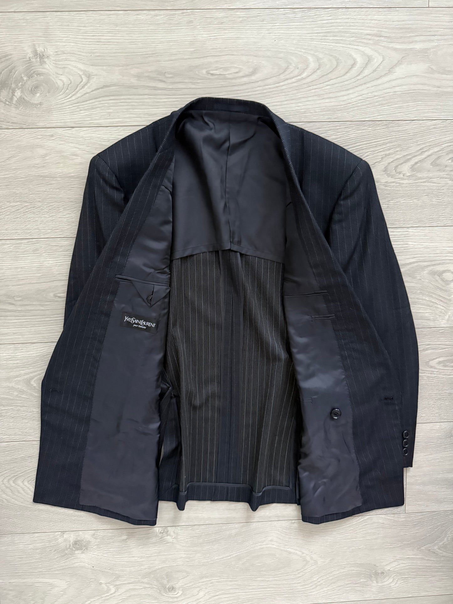 Yves Saint Laurent 1990s Double-Breasted Striped Wool Suit - Size L / 34" Waist