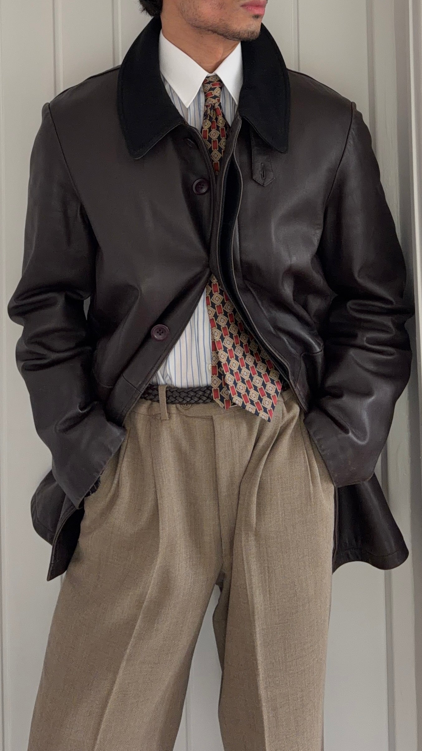 ジャケット・アウター emporio armani 90s coat made in italy Emporio Armani 1990s Quilt Lined Brown Leather Jacket - Size XL