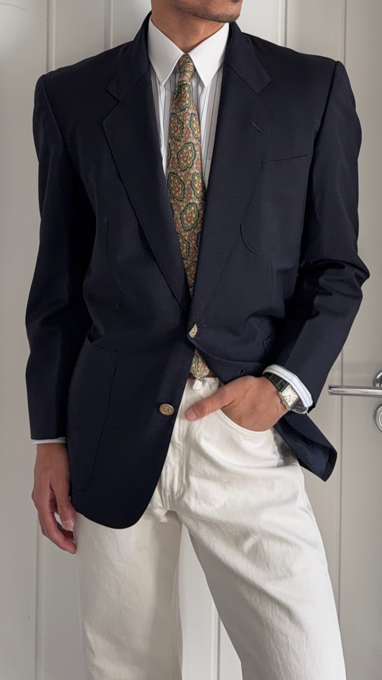 Dior 1980s 2B Metal Button Navy Wool Unlined Sport Jacket Blazer