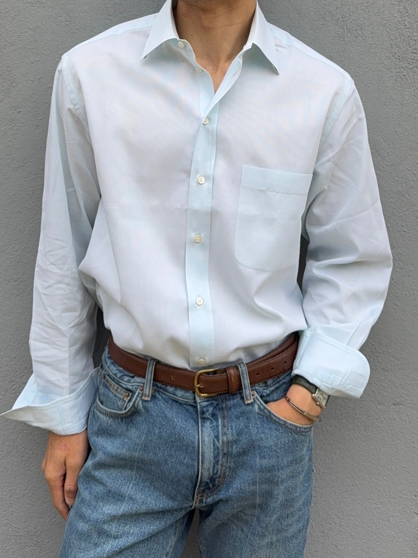 Armani 1990s Snap Collar Blue Shirt - Size L – NDWC0 Shop