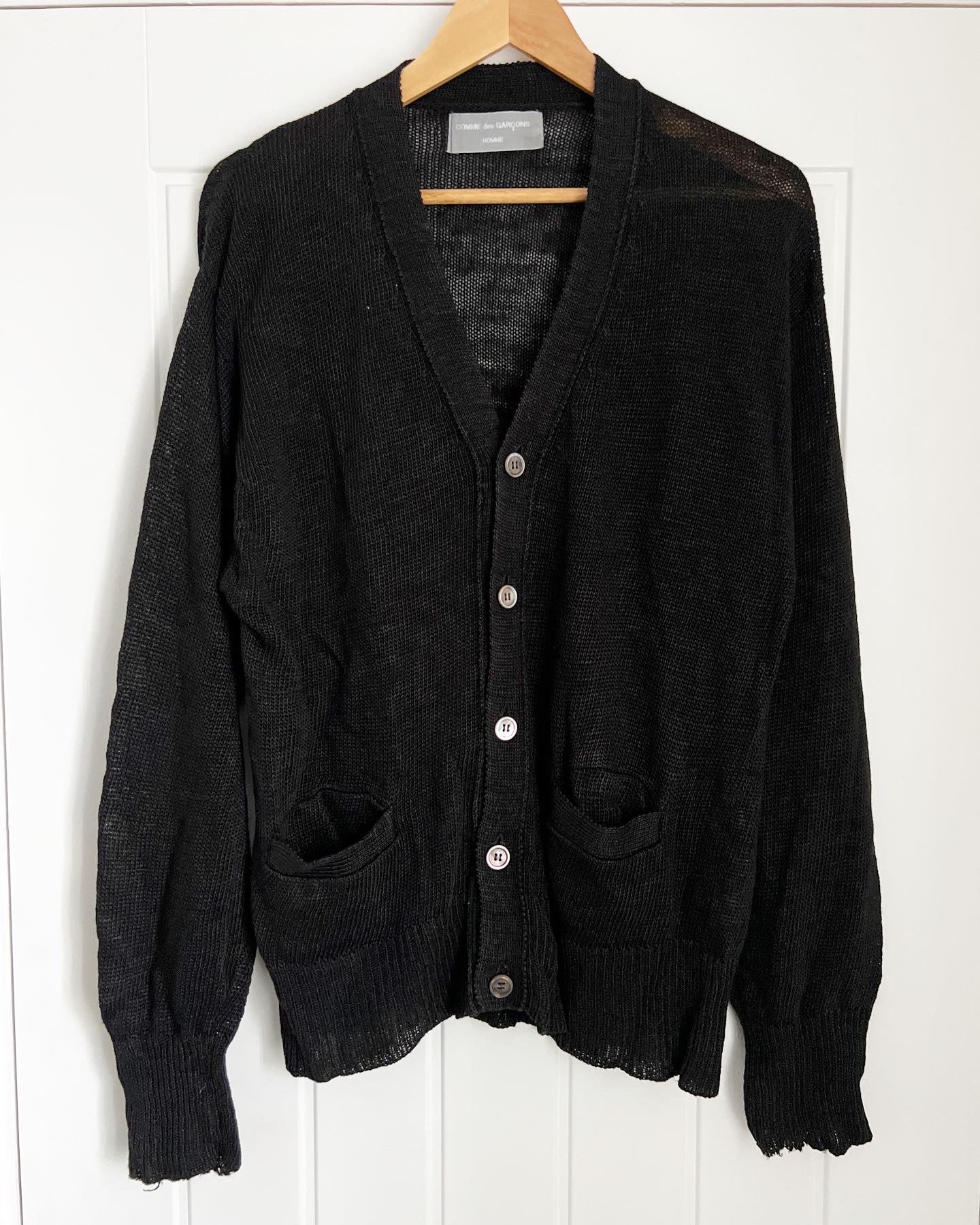 Comme Des Garcons Homme 1990s Loose Gauge Grunge Knit Cardigan