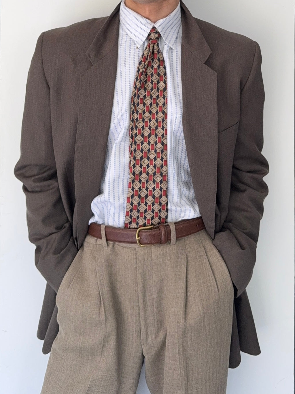 Giorgio Armani 1980s 2B Taupe Brown Wool Sports Jacket Blazer - Size XL