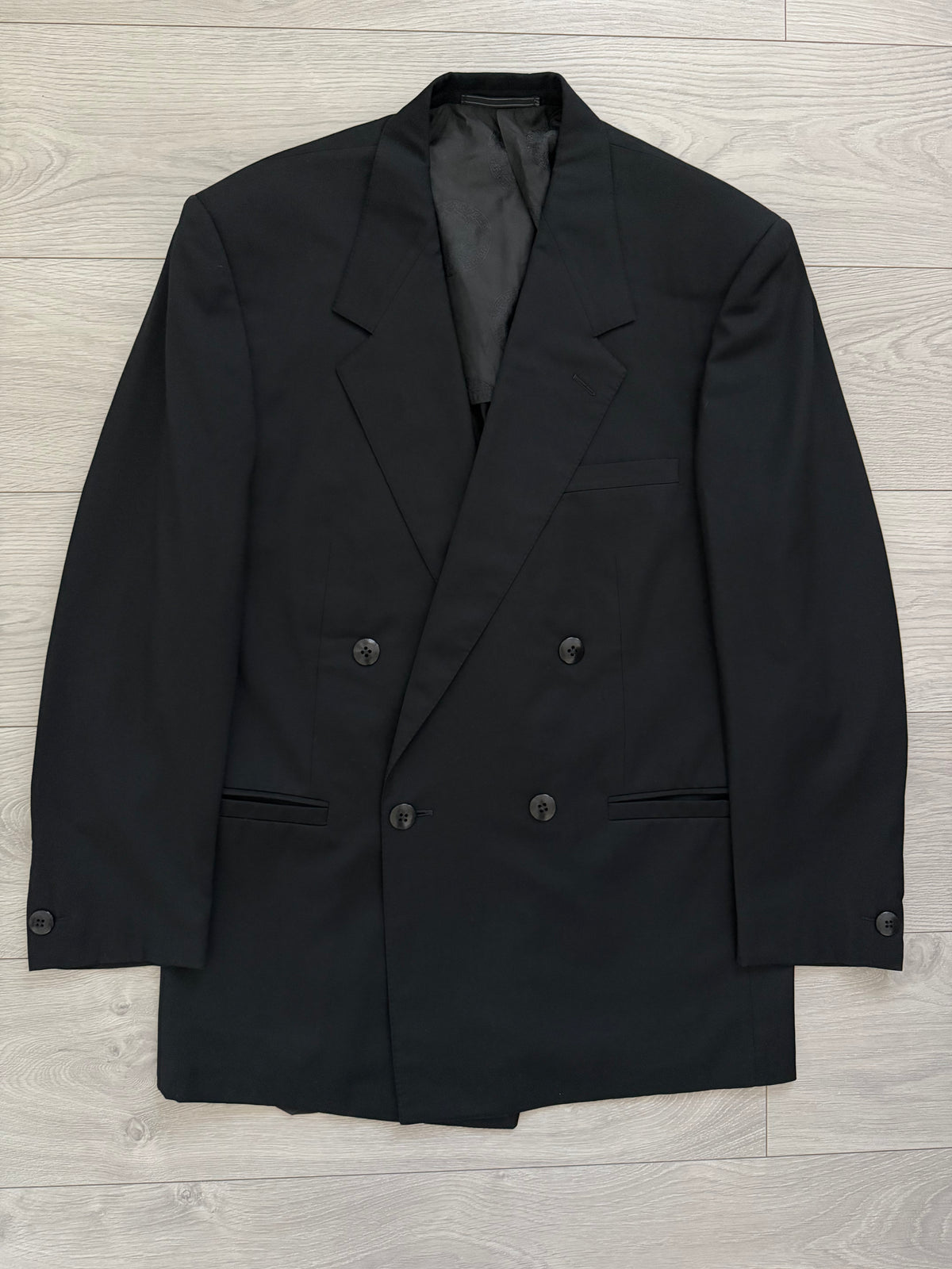 Versace 1990s Notch Lapel Double Breasted Black Wool Sport Jacket Blazer - Size L