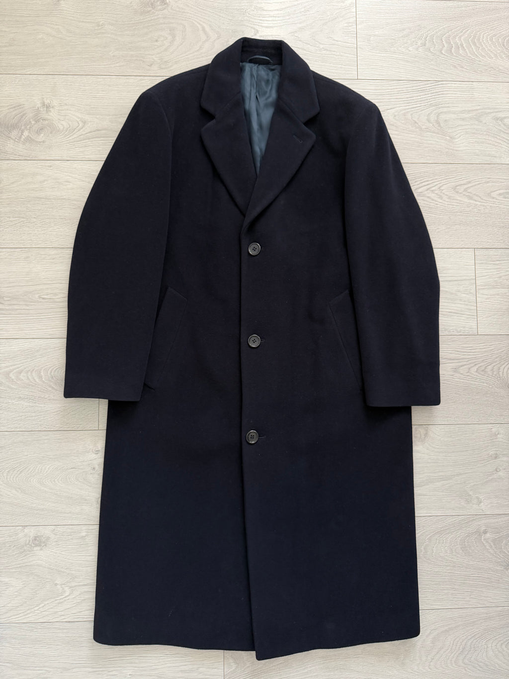 Hugo Boss 1990s Single Breasted Navy Wool Overcoat - Size XL