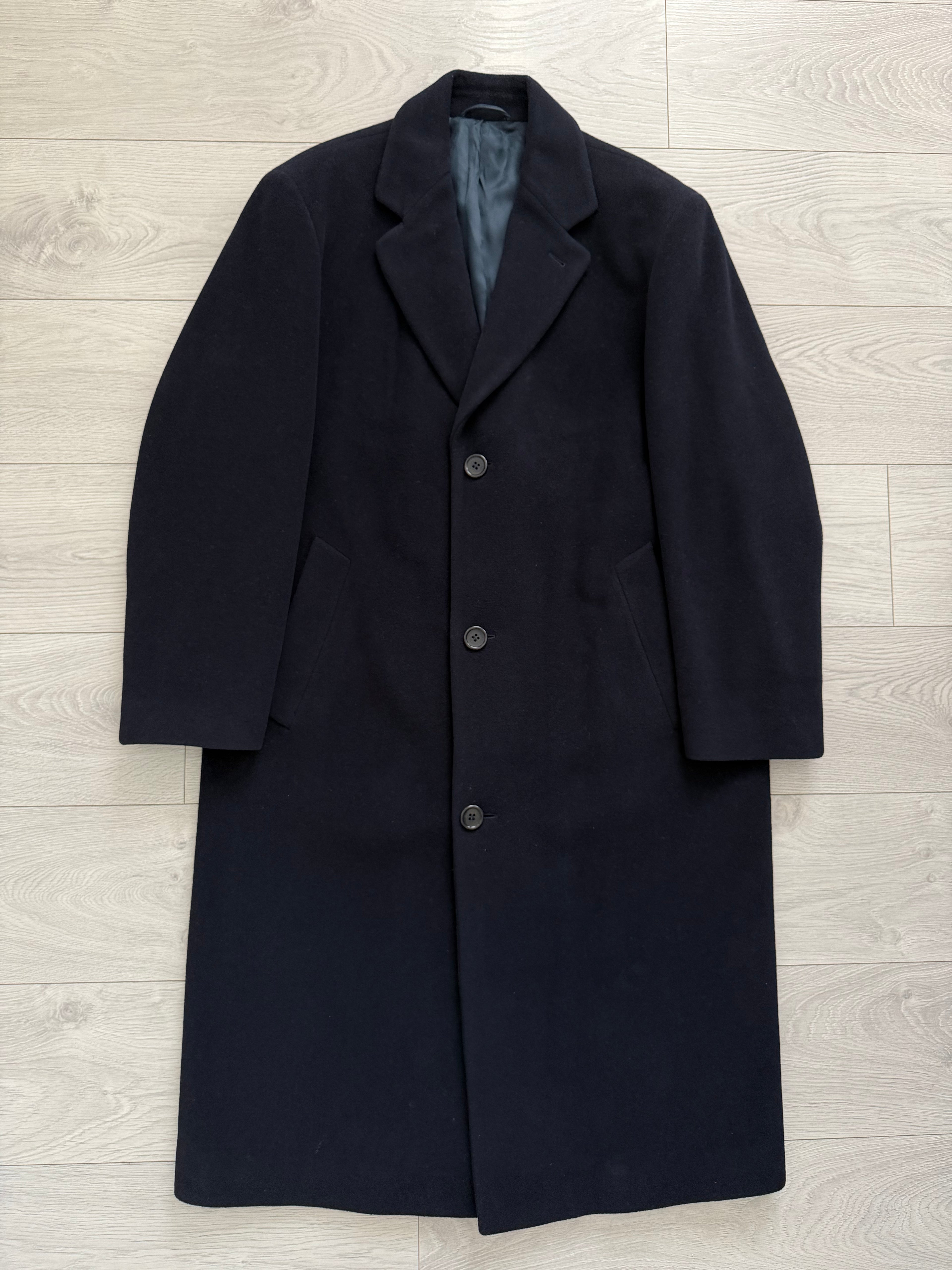 Hugo Boss 1990s Single Breasted Navy Wool Overcoat - Size XL