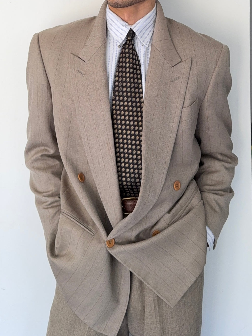 Emporio Armani 1990s Peaked Lapel Double Breasted Lightweight Wool Sports Jacket Blazer - Size M