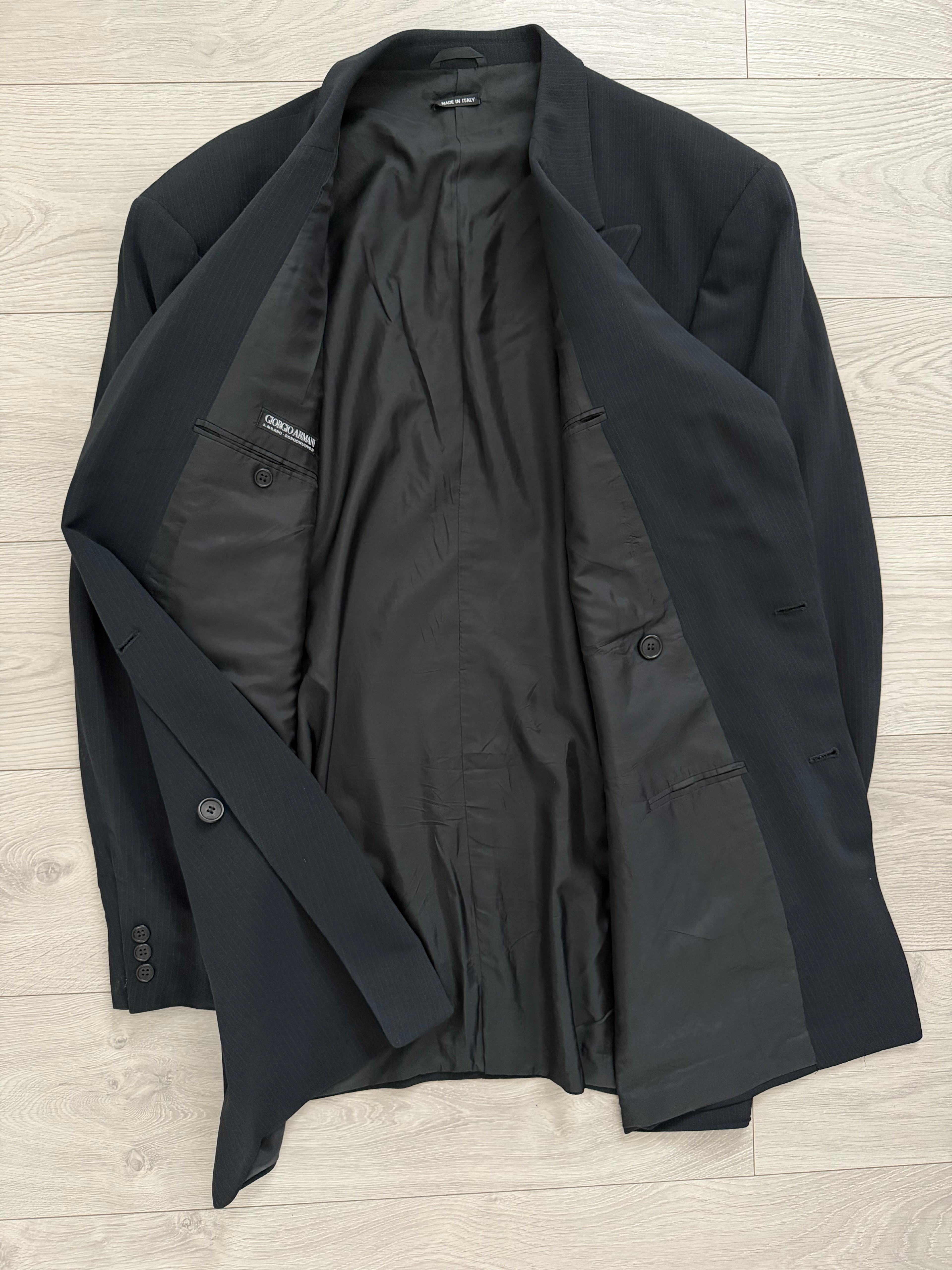 Giorgio Armani Black Label 1990s Peaked Lapel Double Breasted Pleated Wool Suit - Size XXXL Jacket / 40" Waist