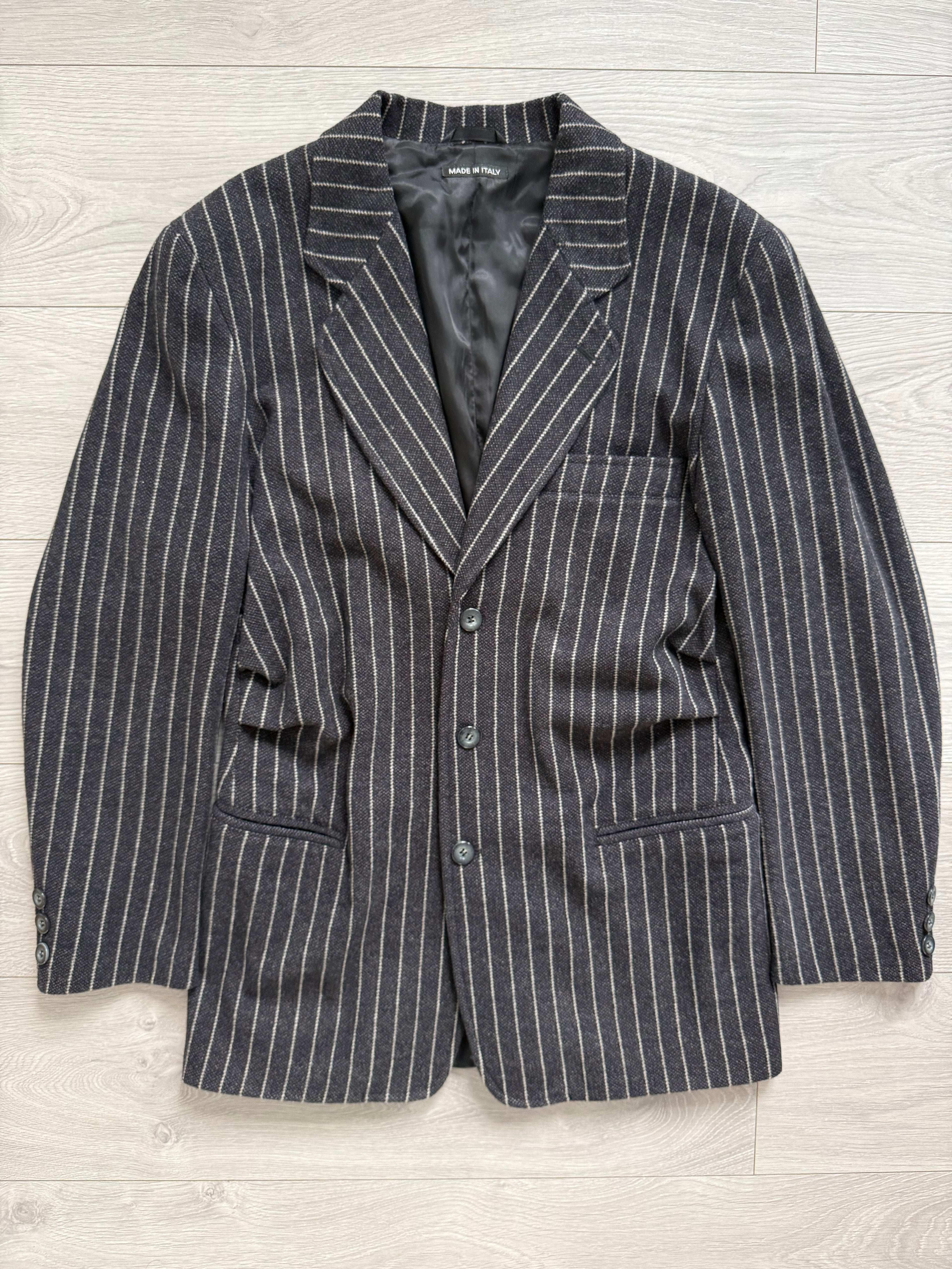 Emporio Armani 1990s 3B Chalk Stripe Ruched Wool Sport Jacket Blazer - Size M