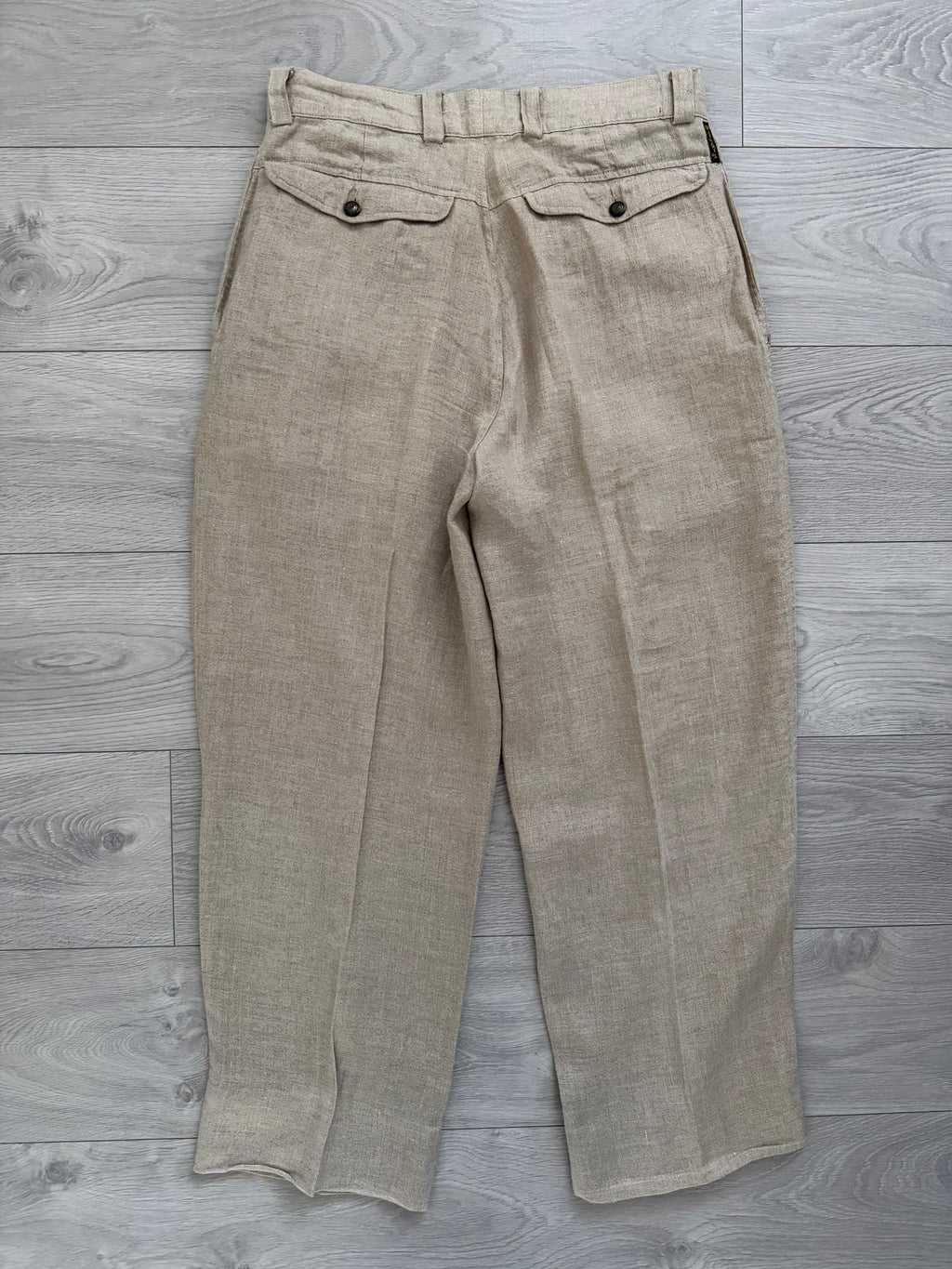 Armani 1990s Triple Pleat Beige Linen Pants - Size 34" Waist