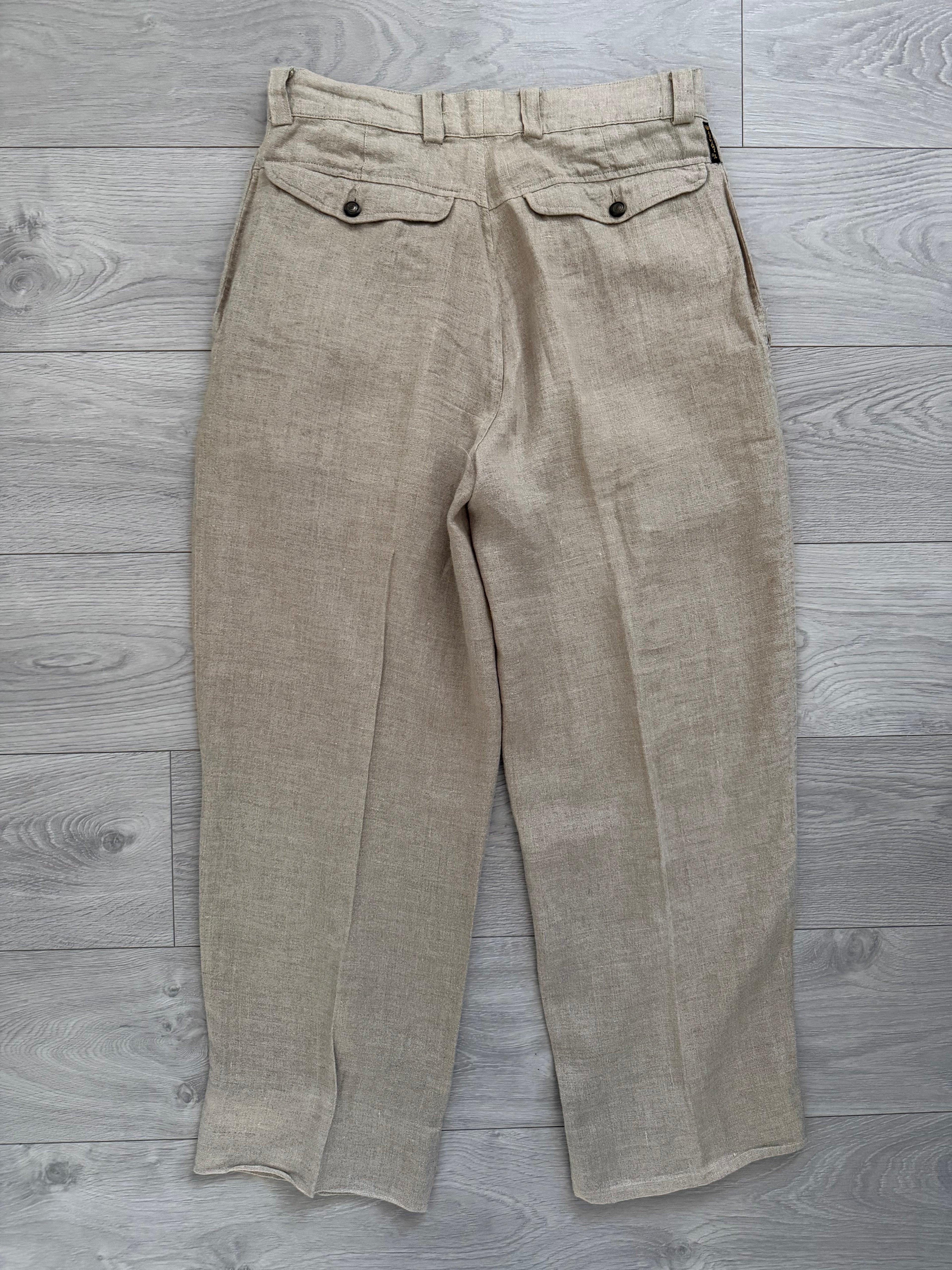 Armani 1990s Triple Pleat Beige Linen Pants - Size 34" Waist