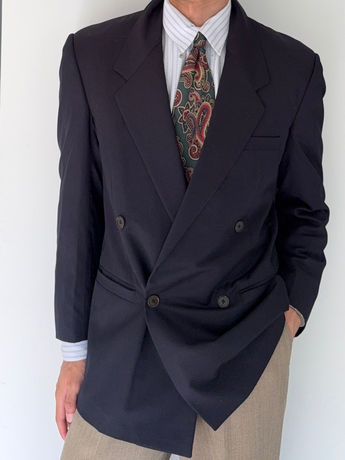 Versace 1980s Double Breasted Notch Lapel Wool Sports Blazer Jacket - Size S