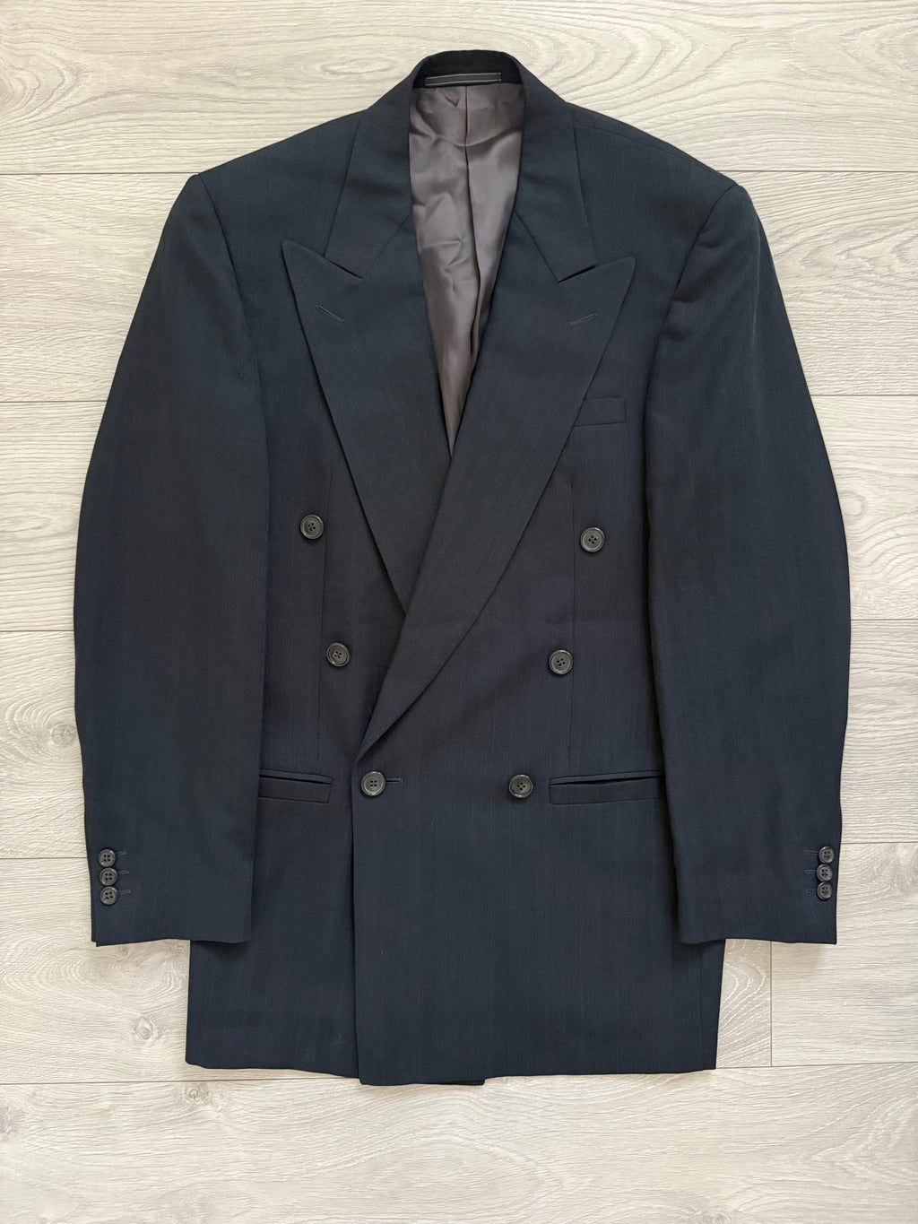 Versace 1980s 6B Double Breasted Peaked Lapel Textured Wool Sports Blazer Jacket - Size S