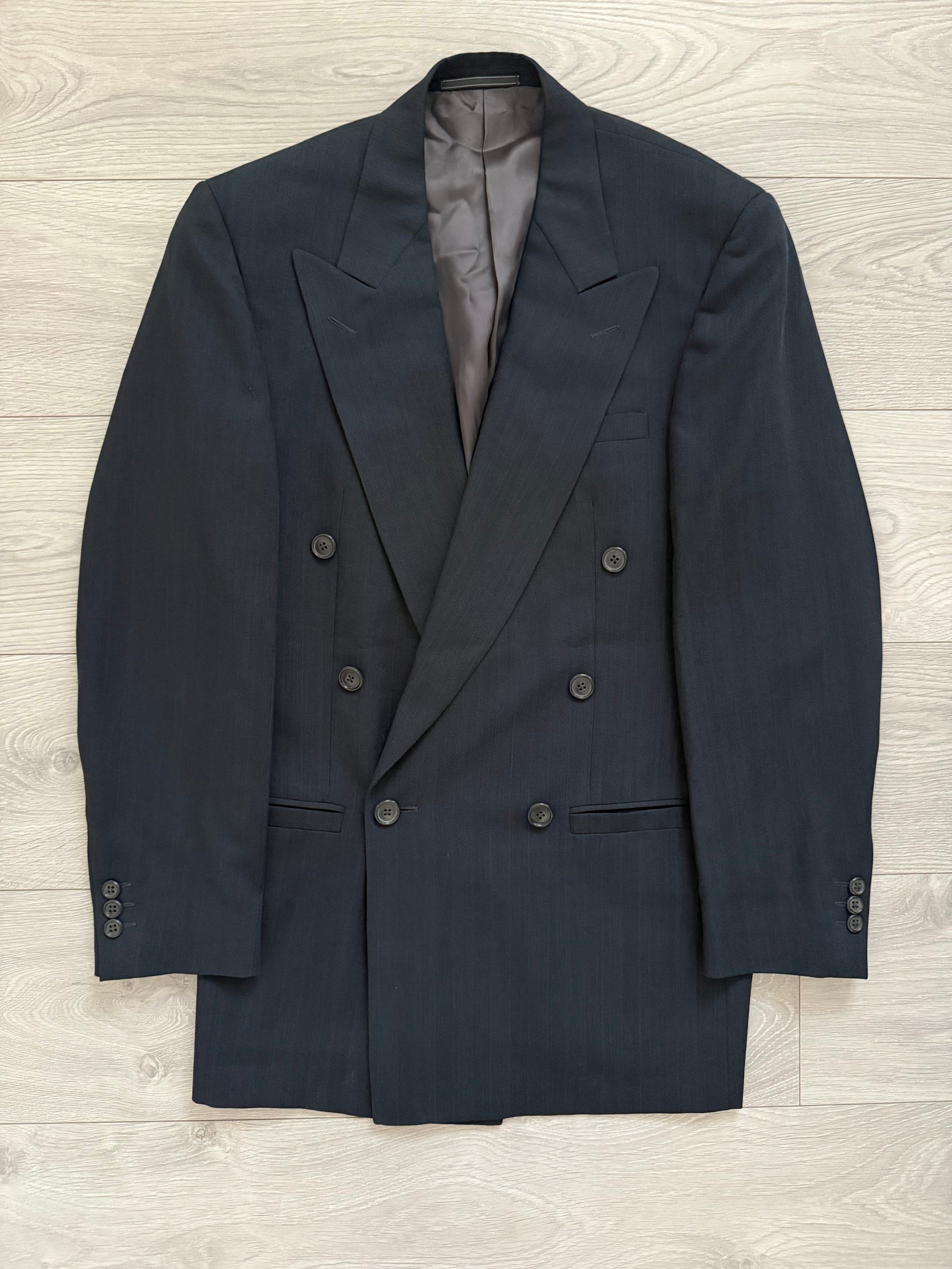Versace 1980s 6B Double Breasted Peaked Lapel Textured Wool Sports Blazer Jacket - Size S
