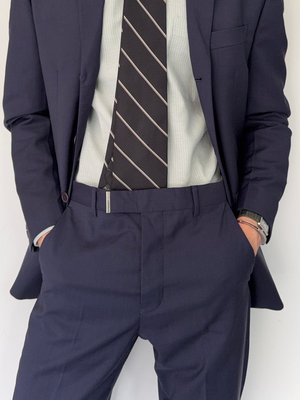 Helmut Lang 1999 Metal Tab 3B Navy Wool Suit - Size S Jacket / 30" Waist