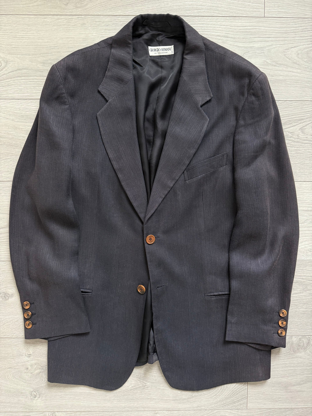 Giorgio Armani 1980s 2B Wool Silk Micro-Herringbone Sport Jacket Blazer - Size L